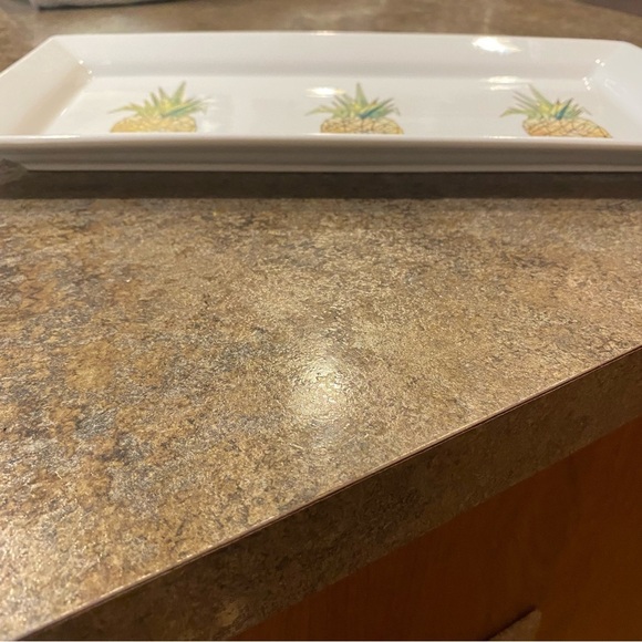 Pineapple Printed Serving Party Appetizer Hors d'oeuvres Platter Tray Gold Trim - Picture 2 of 6